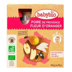 BABYBIO Poire Fleur d'oranger 4X90G