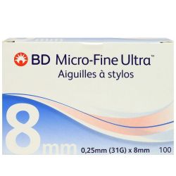 BD Micro-fine Ultra 100 aiguilles à stylos 0,25mmx8mm (31G)