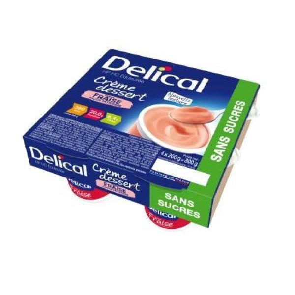 Delical Crème Dessert Sans Sucres HPHC Fraise 4x200g