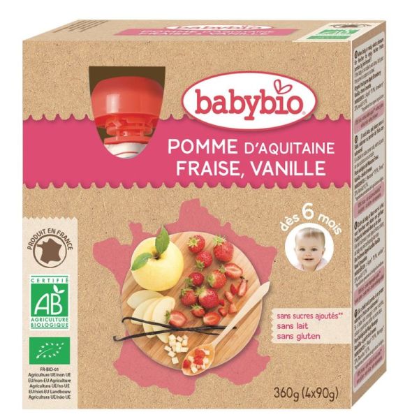 Babybio Alim Inf Pomme Fraise Vanille 4/90G