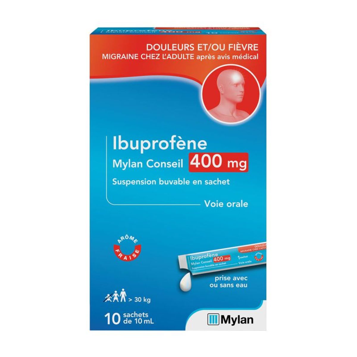 Mylan T Ibuprofène 400 mg Mylan sachets dose unique x10