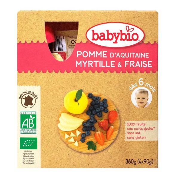 BABYBIO Alim Inf Pomme Myrt Fraise 4 gourdes/90G