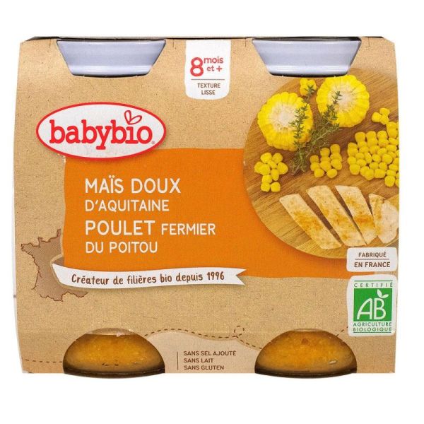 BABYBIO Alim Inf Maïs doux Poulet 2P/200G