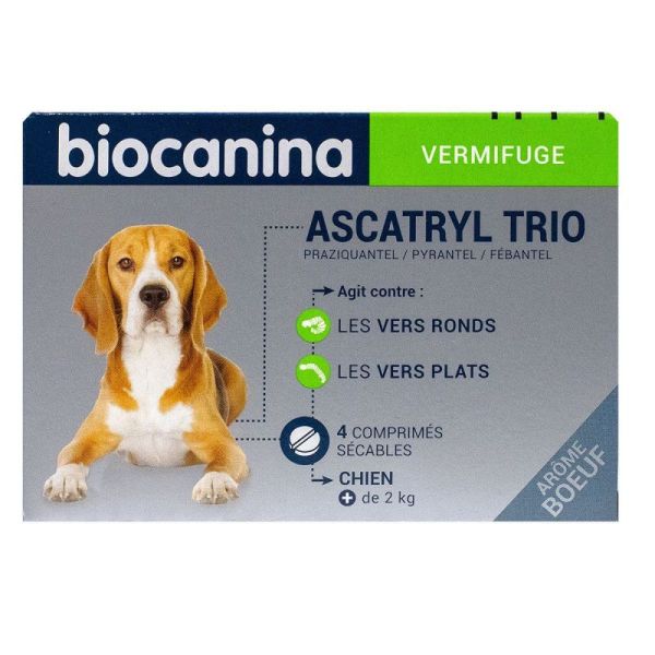 Biocanina Ascatene Vermifuge Pour Chien Et Chat De Plus De 2Kg 10 Comprimes