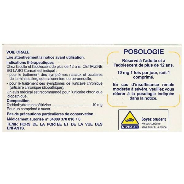 Cetirizine Conseil Eg 10Mg Cpr Suc Plq/7