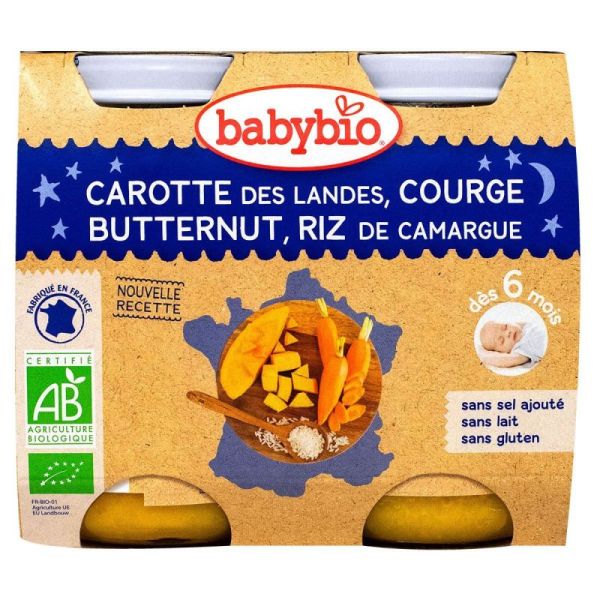 BABYBIO Alim Inf Nuit CArot Potimarron Riz 2/200G