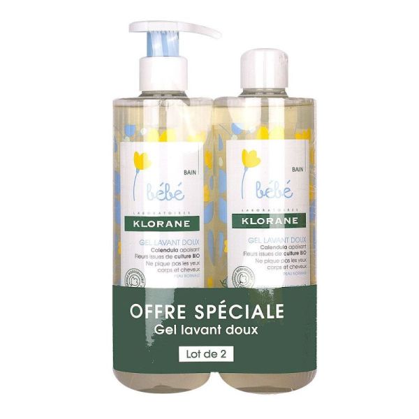 Klorane Bébé Gel Lavant Doux Corps et Cheveux Duo 500ml