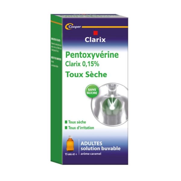 Clarix Toux sèche Pentoxyvérine Adulte Sirop 200Ml