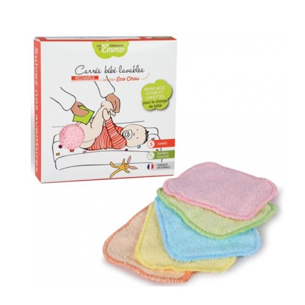Recharges 5 Carrés Bébé Coton Bio Biface