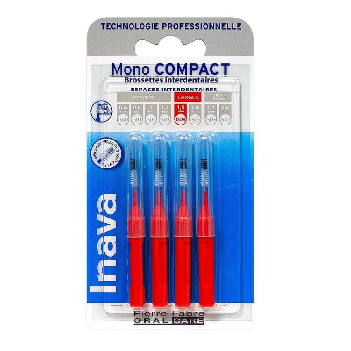 Inava Brossette Monocompact Rouge : Brossettes interdentaires - Lot de 4